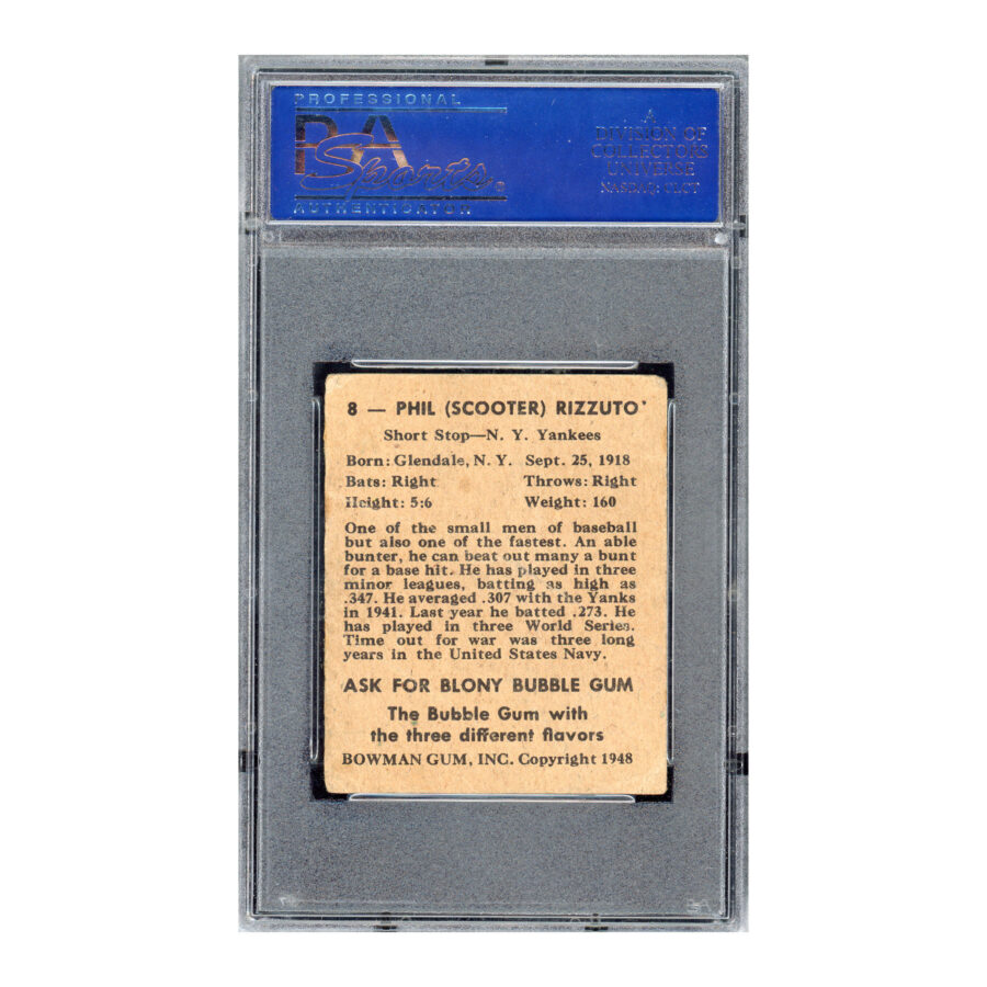 1948 Bowman #8 Phil Rizzuto PSA Auth - Image 2