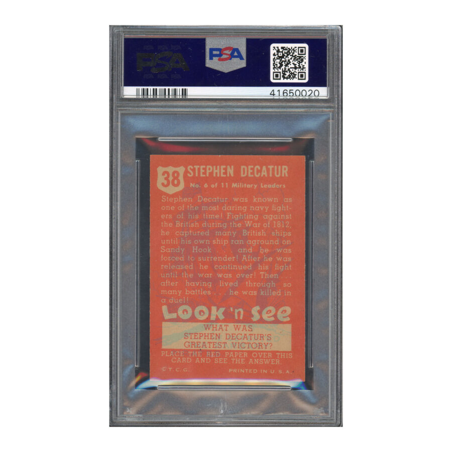 1952 Topps Look 'N See #38 Stephen Decatur PSA 8 - Image 2