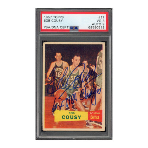 1957 Topps #17 Bob Cousy PSA 3 Auto 9