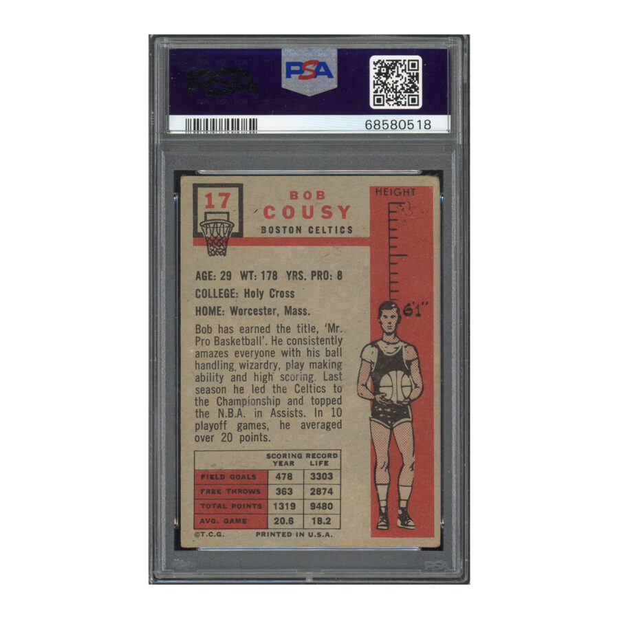 1957 Topps #17 Bob Cousy PSA 3 Auto 9 - Image 2