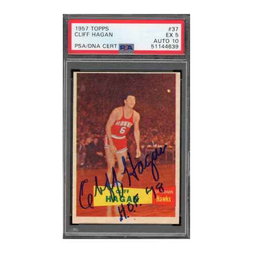 1957 Topps #37 Cliff Hagan PSA 5 Auto 10
