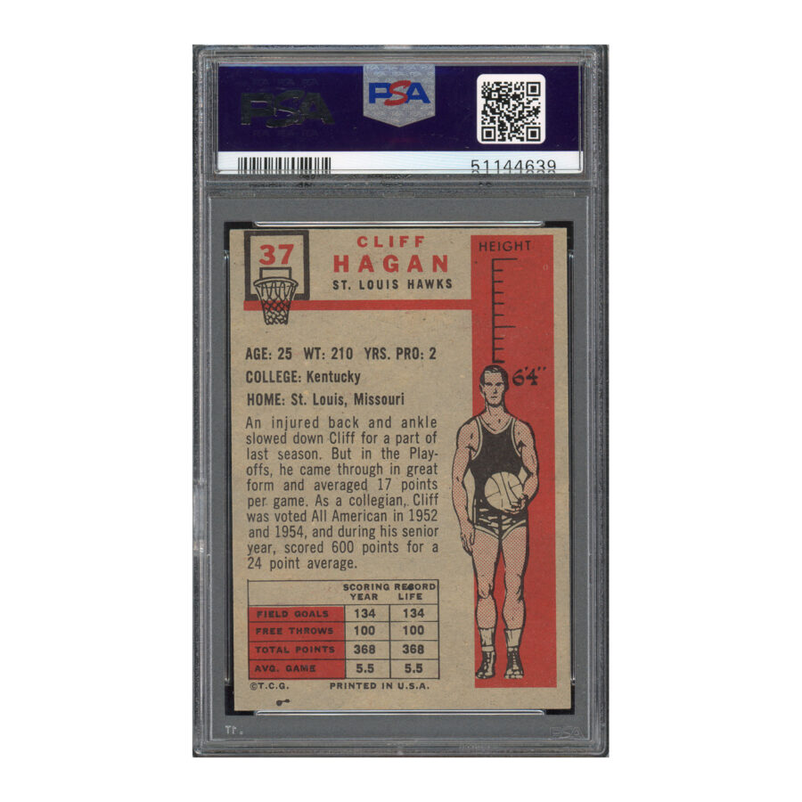 1957 Topps #37 Cliff Hagan PSA 5 Auto 10 - Image 2