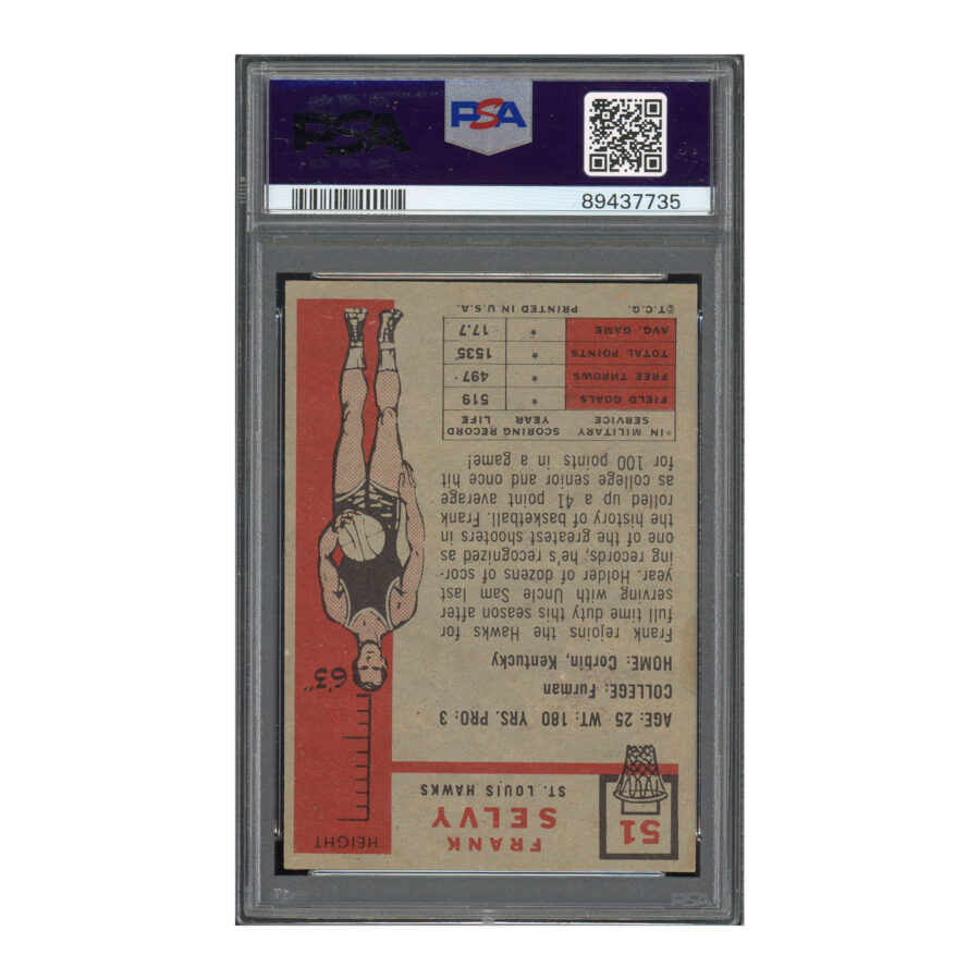 1957 Topps #51 Frank Selvy PSA 7 - Image 2