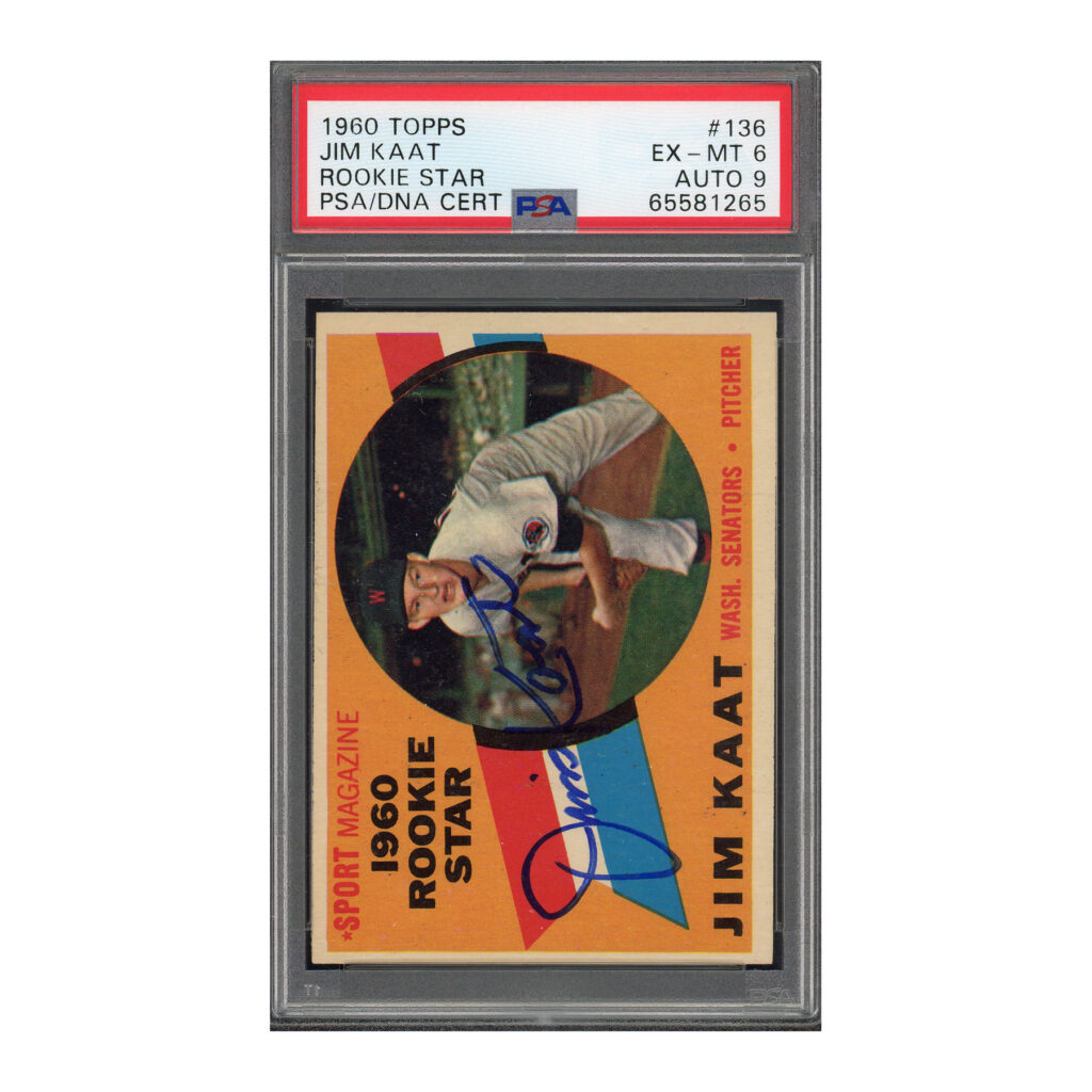 1960 Topps #136 Jim Kaat PSA 6 Auto 9