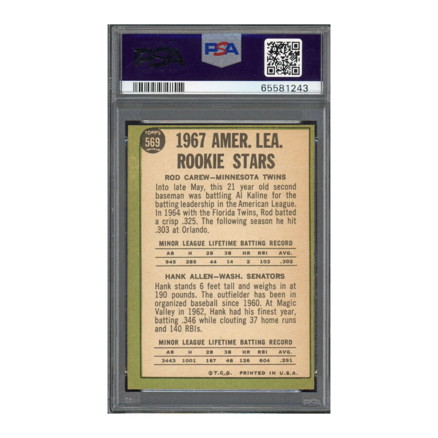 1967 Topps #569 Rod Carew PSA 8 OC Auto 10 - Image 2