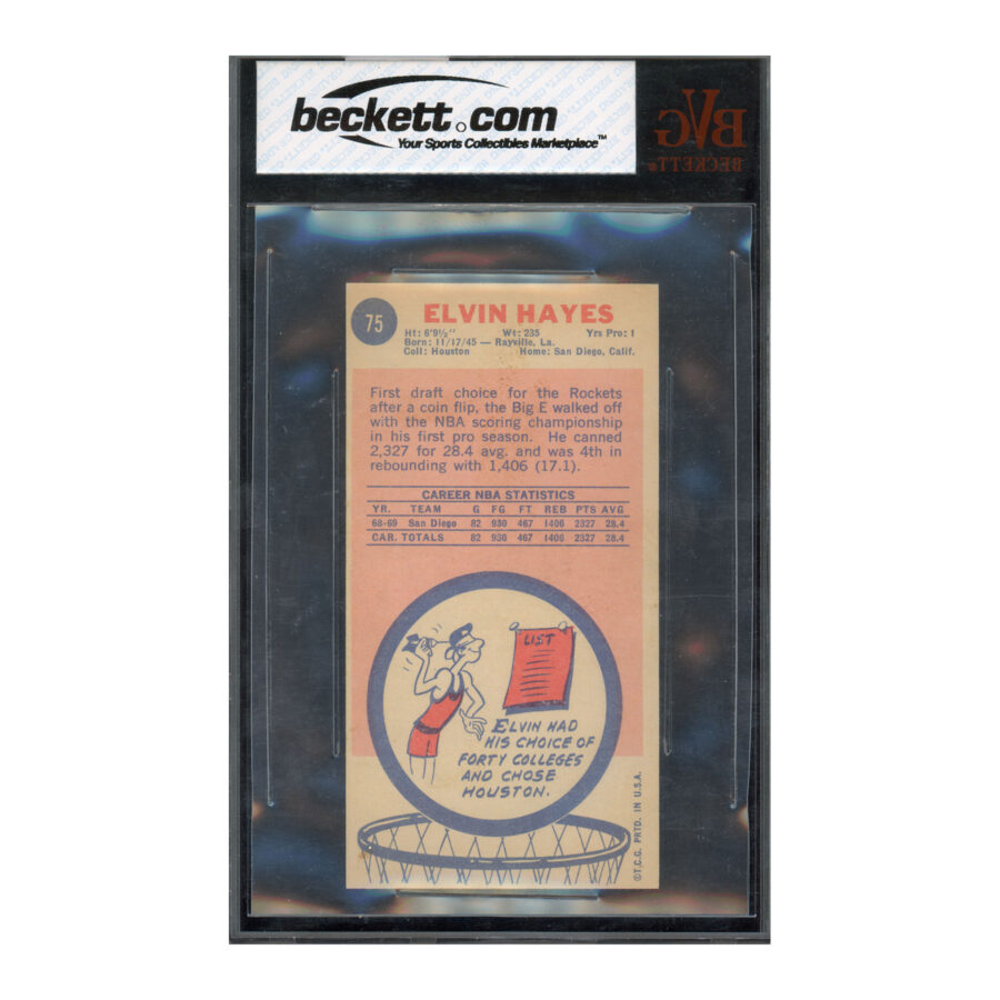 1969 Topps #75 Elvin Hayes BVG 7 - Image 2