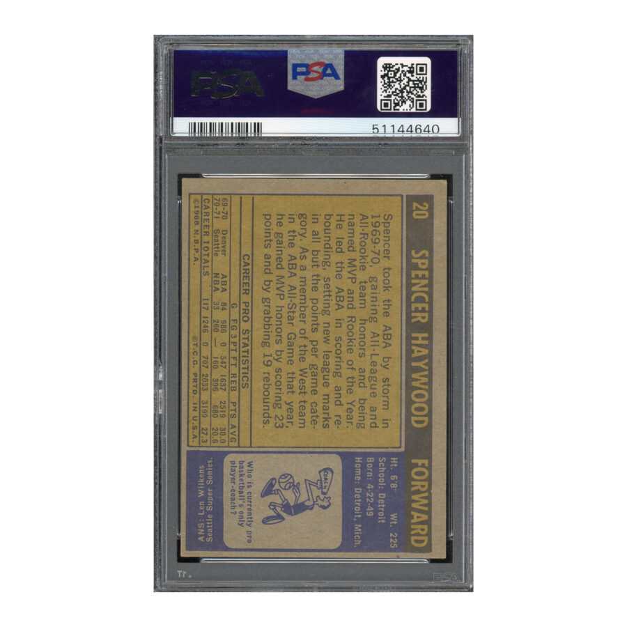 1971 Topps #20 Spencer Haywood PSA 5 Auto 10 - Image 2