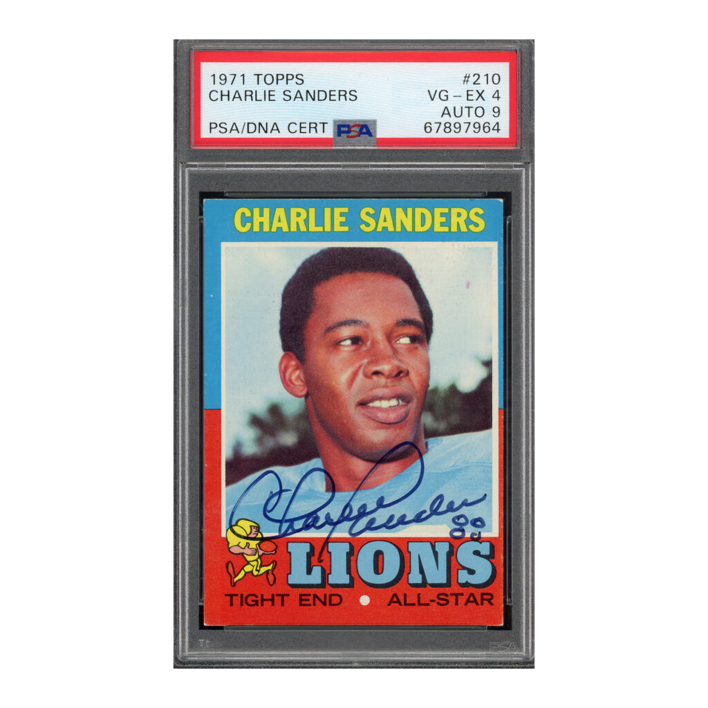 1971 Topps #210 Charlie Sanders PSA 4 Auto 9