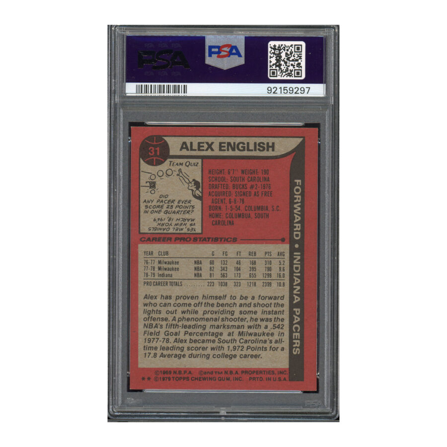 1979 Topps #31 Alex English PSA 7 Auto 10 - Image 2