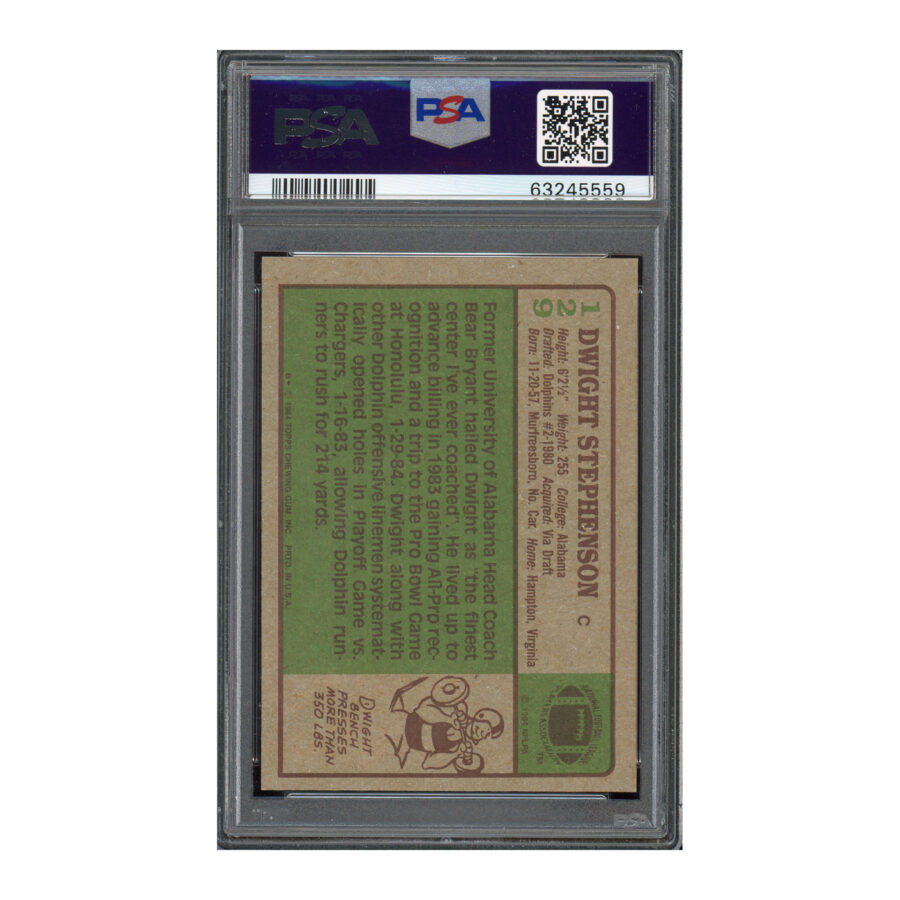 1984 Topps #129 Dwight Stephenson PSA 8 Auto 10 - Image 2