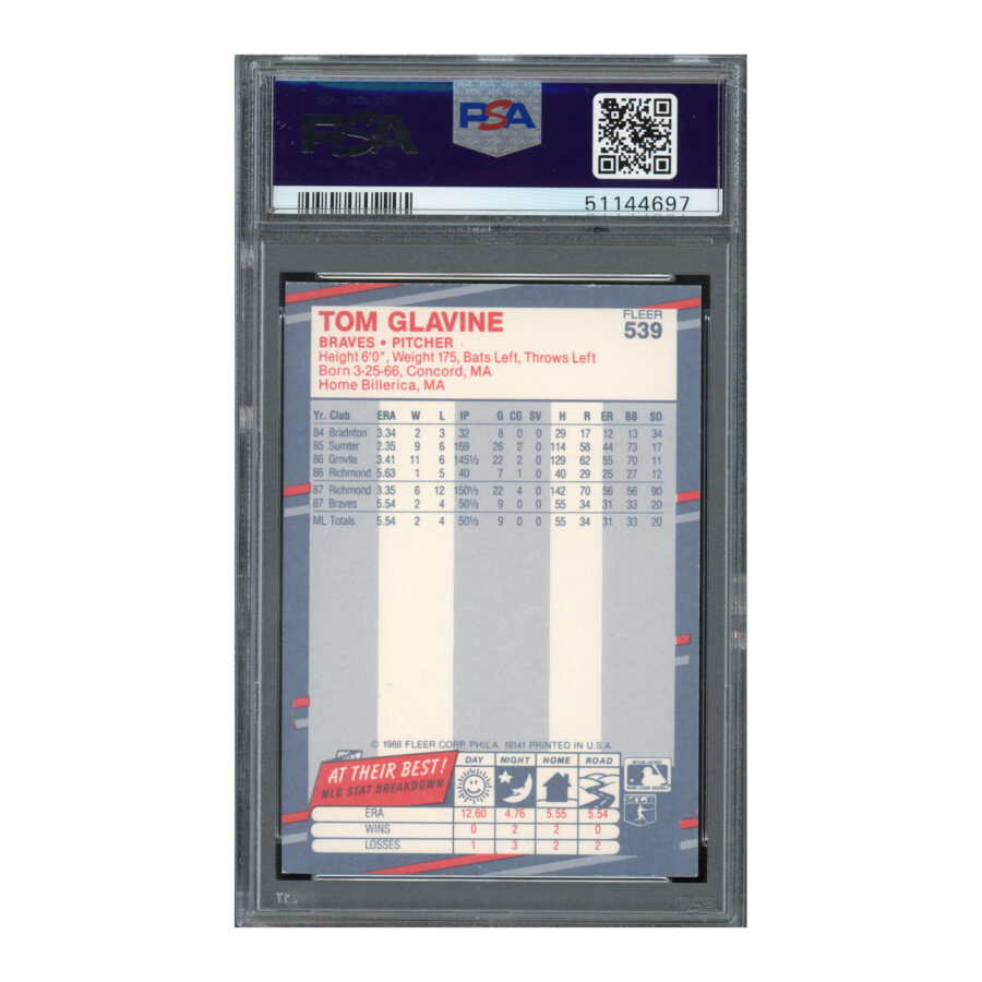 1988 Fleer Glossy #539 Tom Glavine PSA 6 Auto 10 - Image 2
