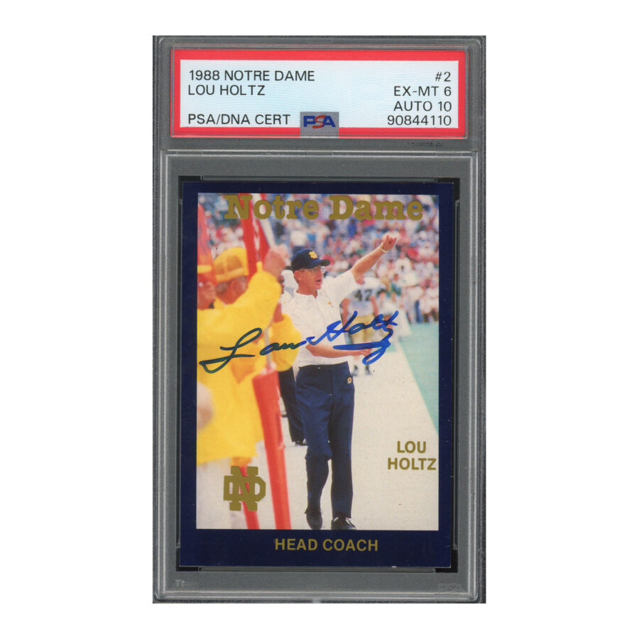 1988 Notre Dame Team Issue #2 Lou Holtz PSA 6 Auto 10