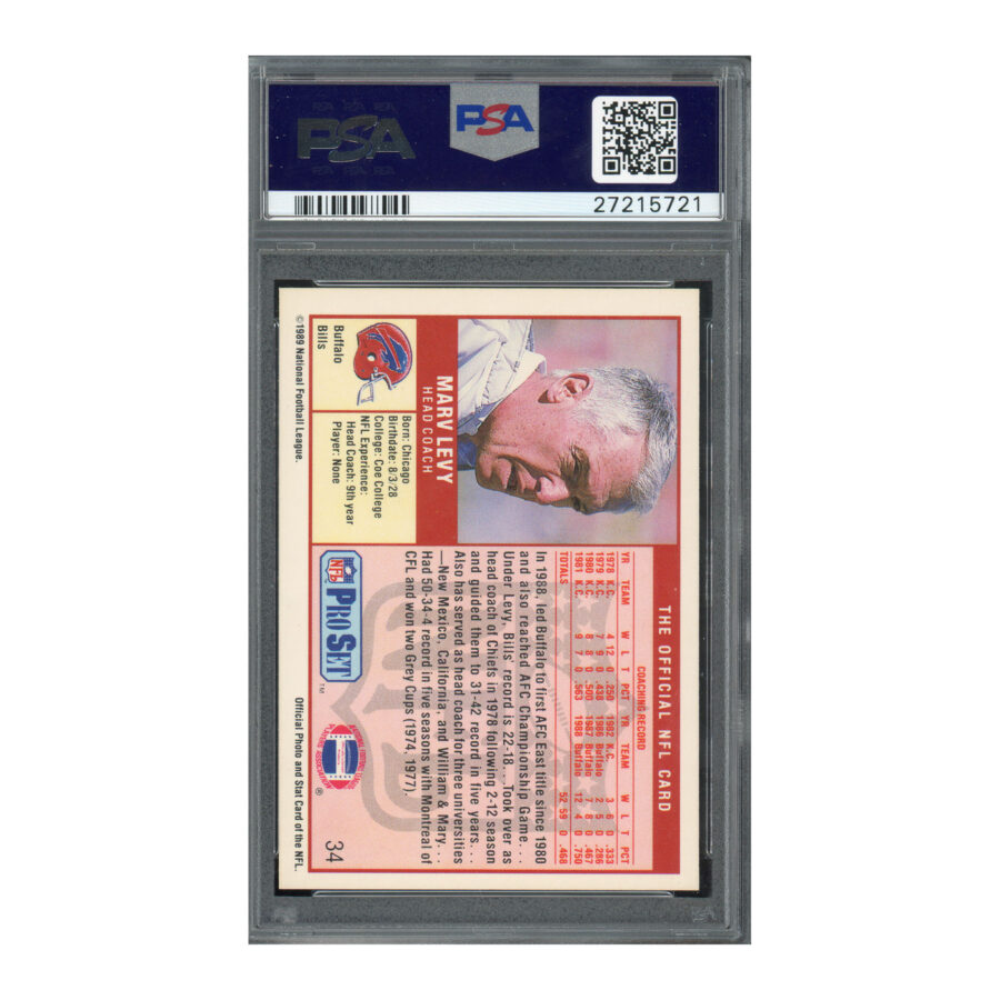 1989 Pro Set #34 Marv Levy PSA 7 Auto 9 - Image 2