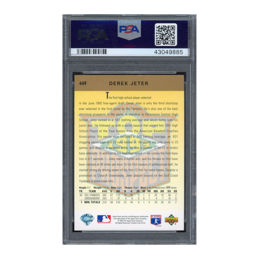 1993 Upper Deck #449 Derek Jeter PSA 7 Auto 9 - Image 2