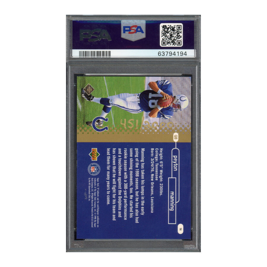 1998 SP Authentic #14 Peyton Manning PSA 7.5 Auto 10 - Image 2