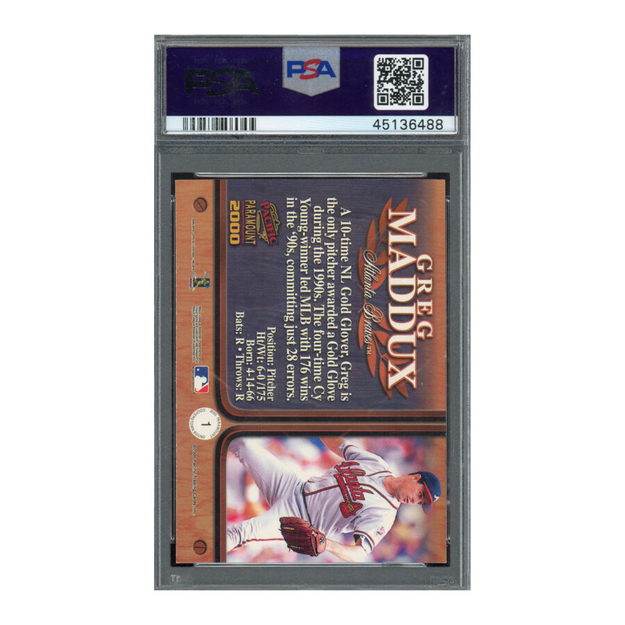 2000 Pacific Paramount Cooperstown Bound #1 Greg Maddux PSA 8 - Image 2