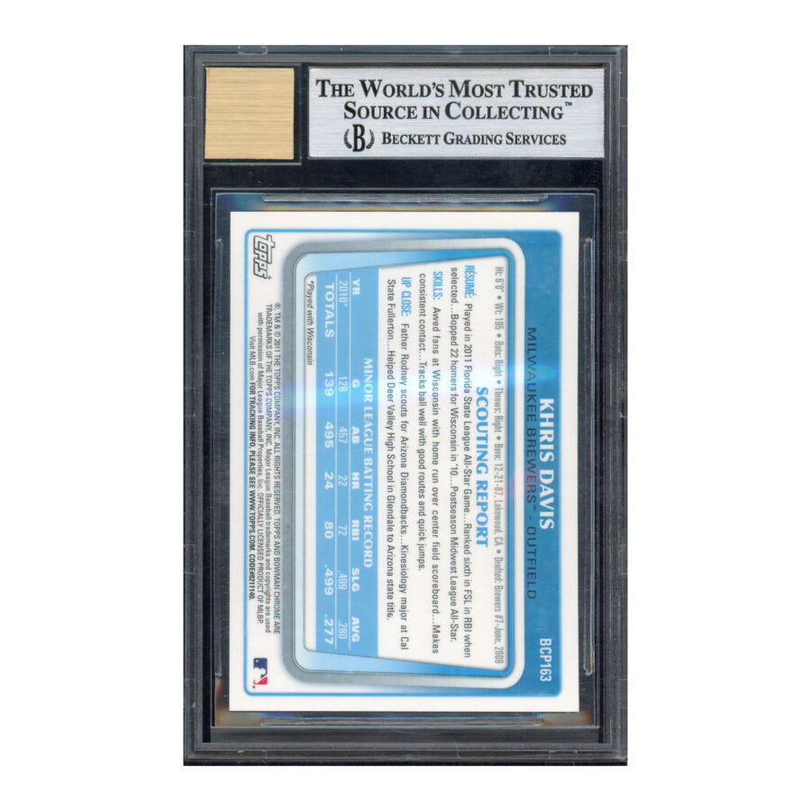 2011 Bowman Chrome Prospects #BCP163 Khris Davis BGS 9 Auto 10 - Image 2