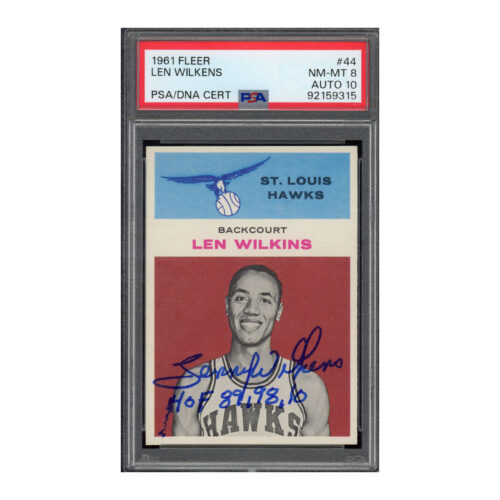 1961 Fleer #44 Len Wilkins PSA 8 Auto 10
