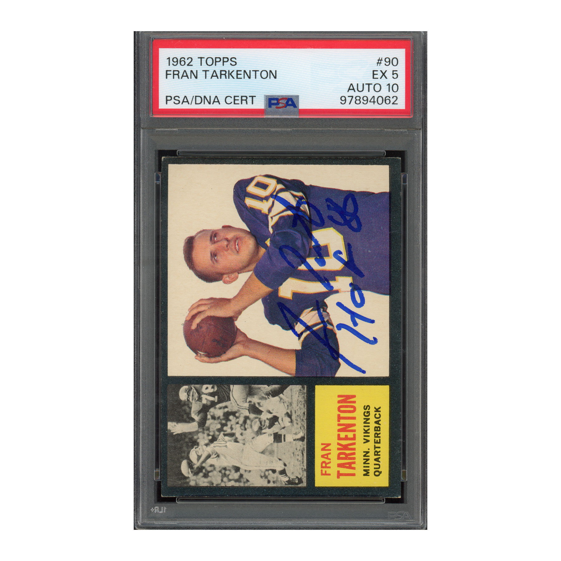 1962 Topps #90 Fran Tarkenton PSA 5 Auto 10