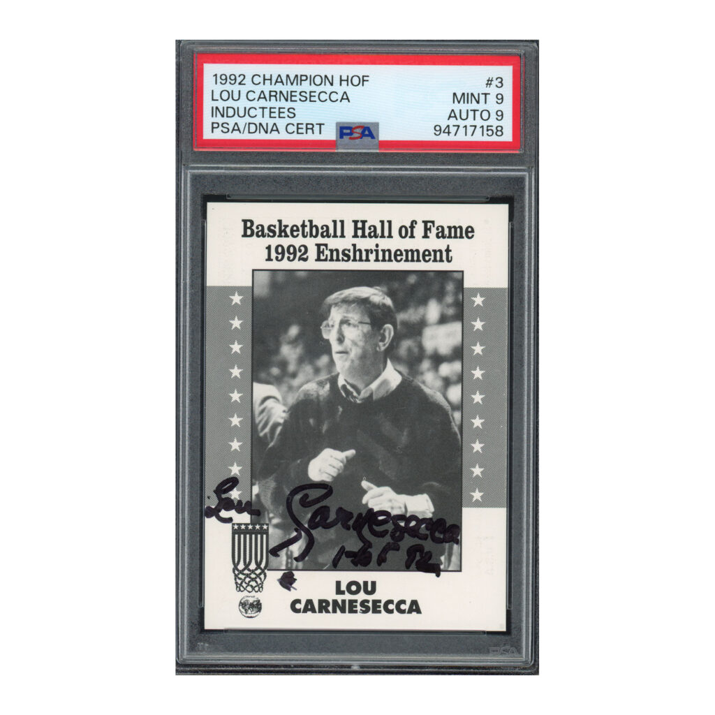 1992 Champion HOF #3 Lou Carnesecca PSA 9 Auto 9