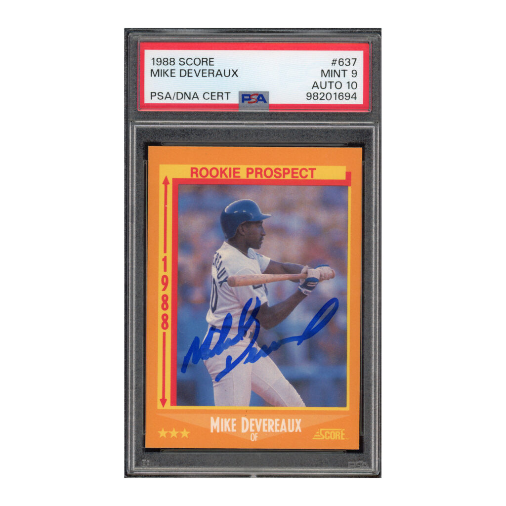 1988 Score #637 Mike Devereaux PSA 9 Auto 10