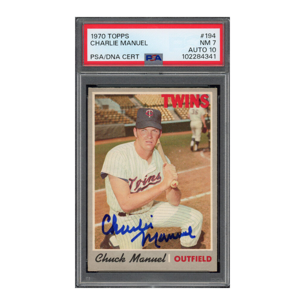 1970 Topps #194 Charlie Manuel PSA 7 Auto 10