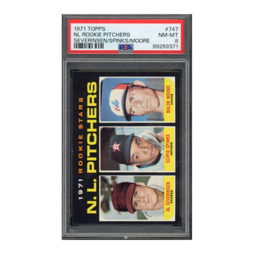 1971 Topps #747 NL Rookie Pitchers Moore Spinks Severinsen PSA 8