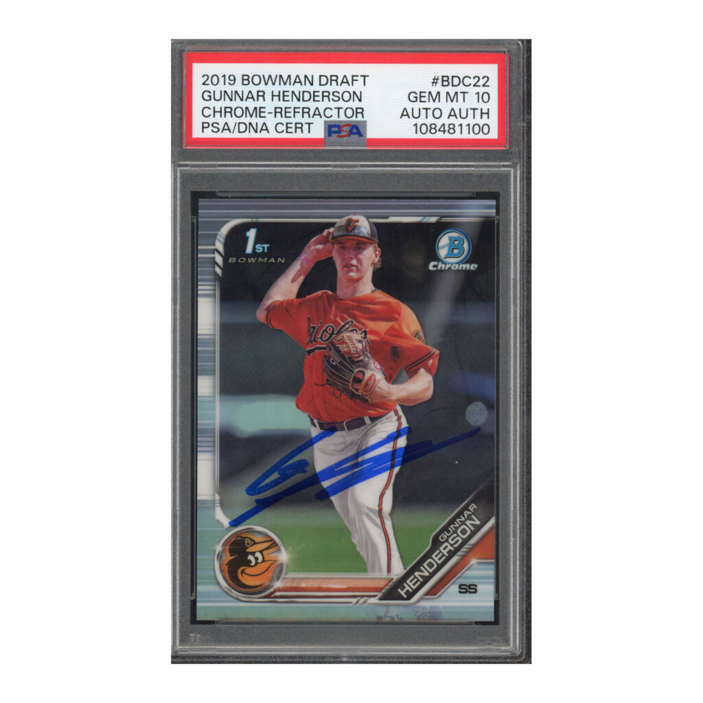 2019 Bowman Draft Chrome Refractor #BDC22 Gunnar Henderson PSA 10 Auto