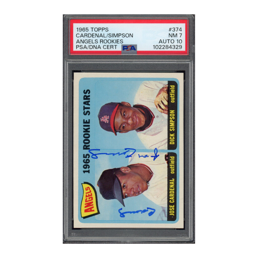 1965 Topps #374 Angels Rookies PSA 7 Auto 10 Simpson Cardenal