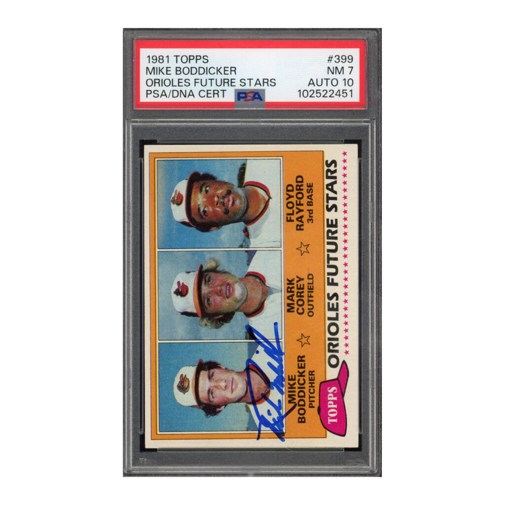 1981 Topps #399 Orioles Future Mike Boddicker PSA 7 Auto 10
