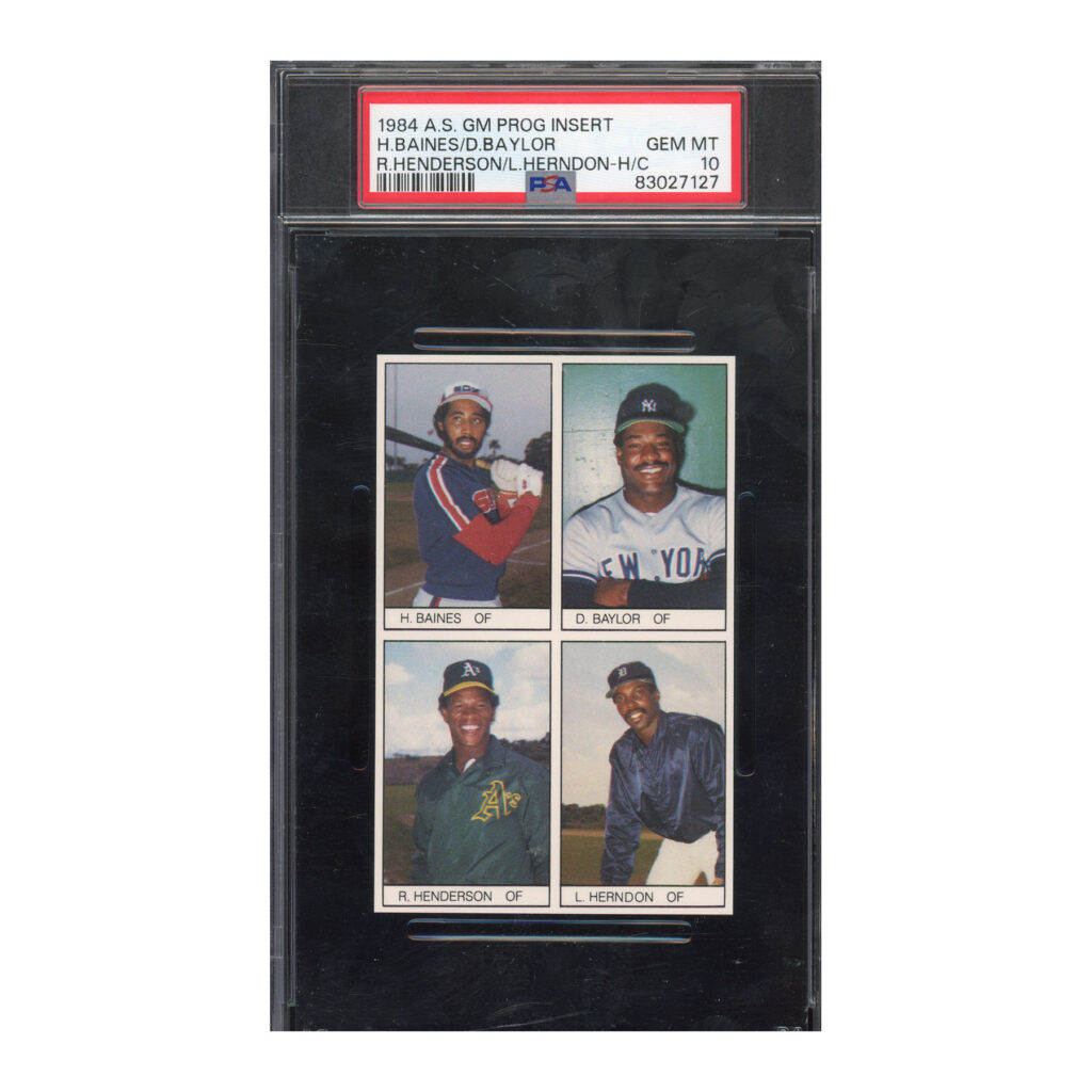 1984 All-Star Game Insert Panel Baines Baylor Rickey Henderson PSA 10
