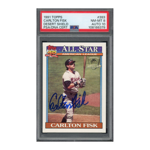 1991 Topps Desert Shield #393 Carlton Fisk #393 PSA 8 Auto 10