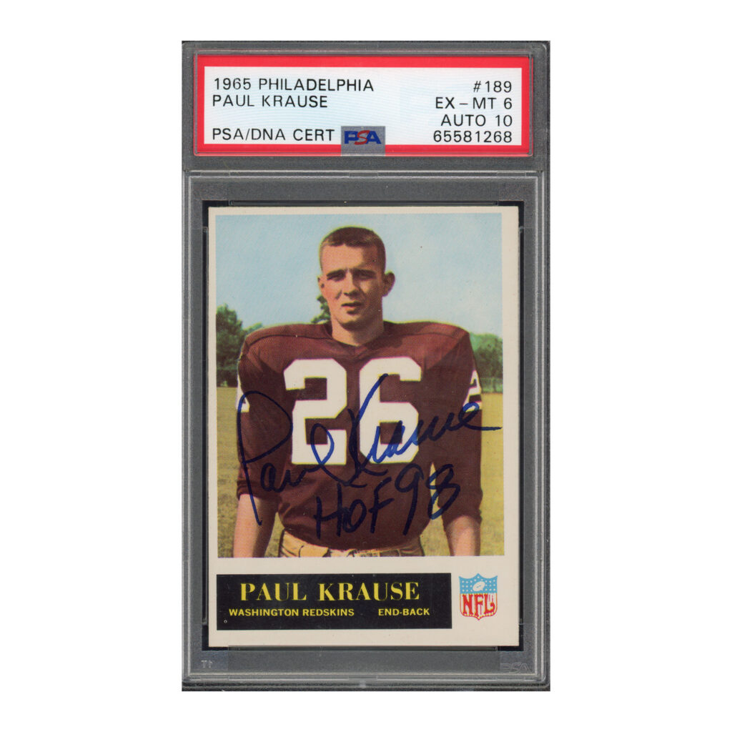1965 Philadelphia #189 Paul Krause PSA 6 Auto 10