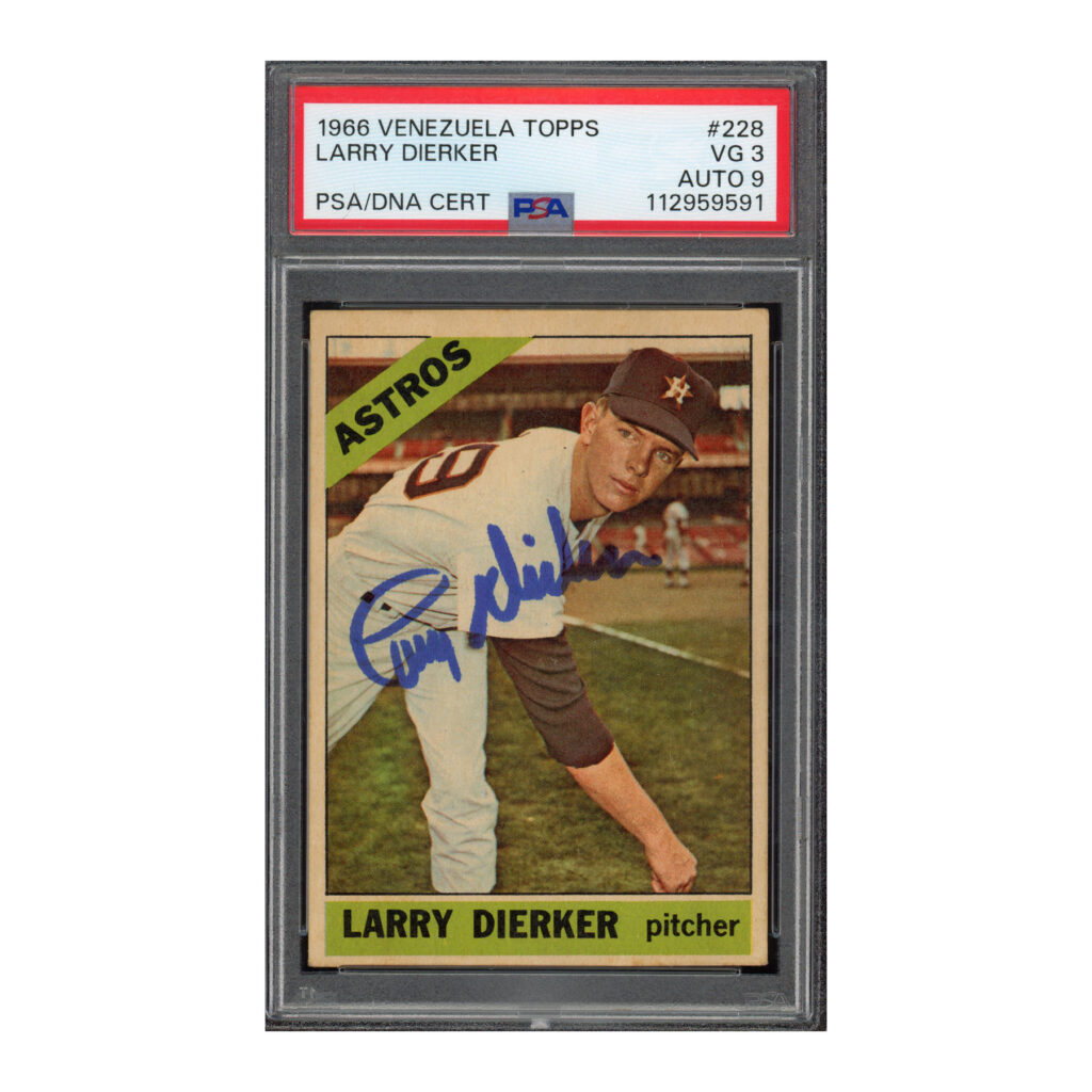 1966 Topps Venezuela Venezuelan #228 Larry Dierker PSA 3 Auto 9