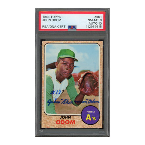 1968 Topps #501 John Odom PSA 8 Auto 10