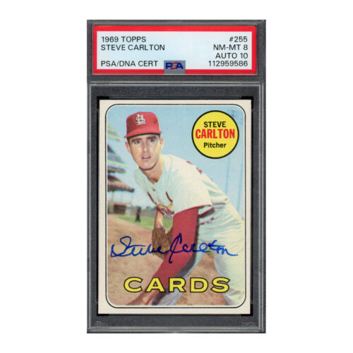 1969 Topps #255 Steve Carlton PSA 8 Auto 10
