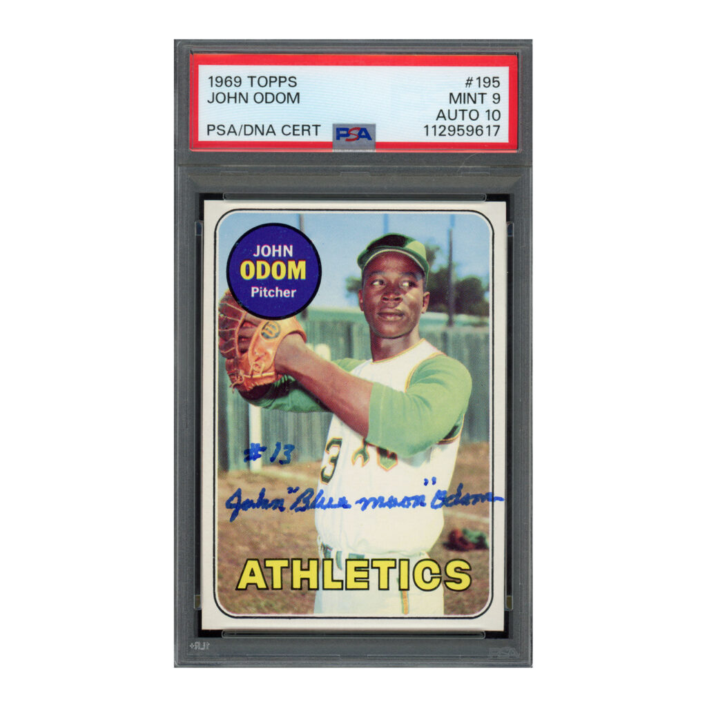 1969 Topps #195 John Odom PSA 9 Auto 10