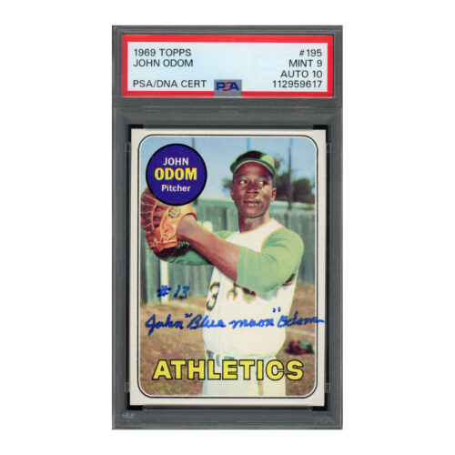 1969 Topps #195 John Odom PSA 9 Auto 10