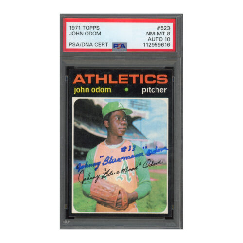 1971 Topps #523 John Odom PSA 8 Auto 10