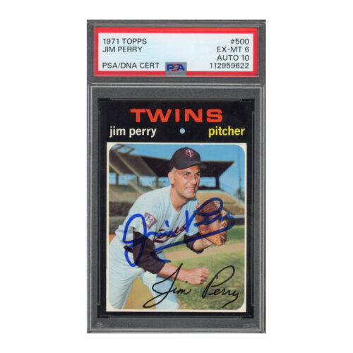 1971 Topps #500 Jim Perry PSA 6 Auto 10
