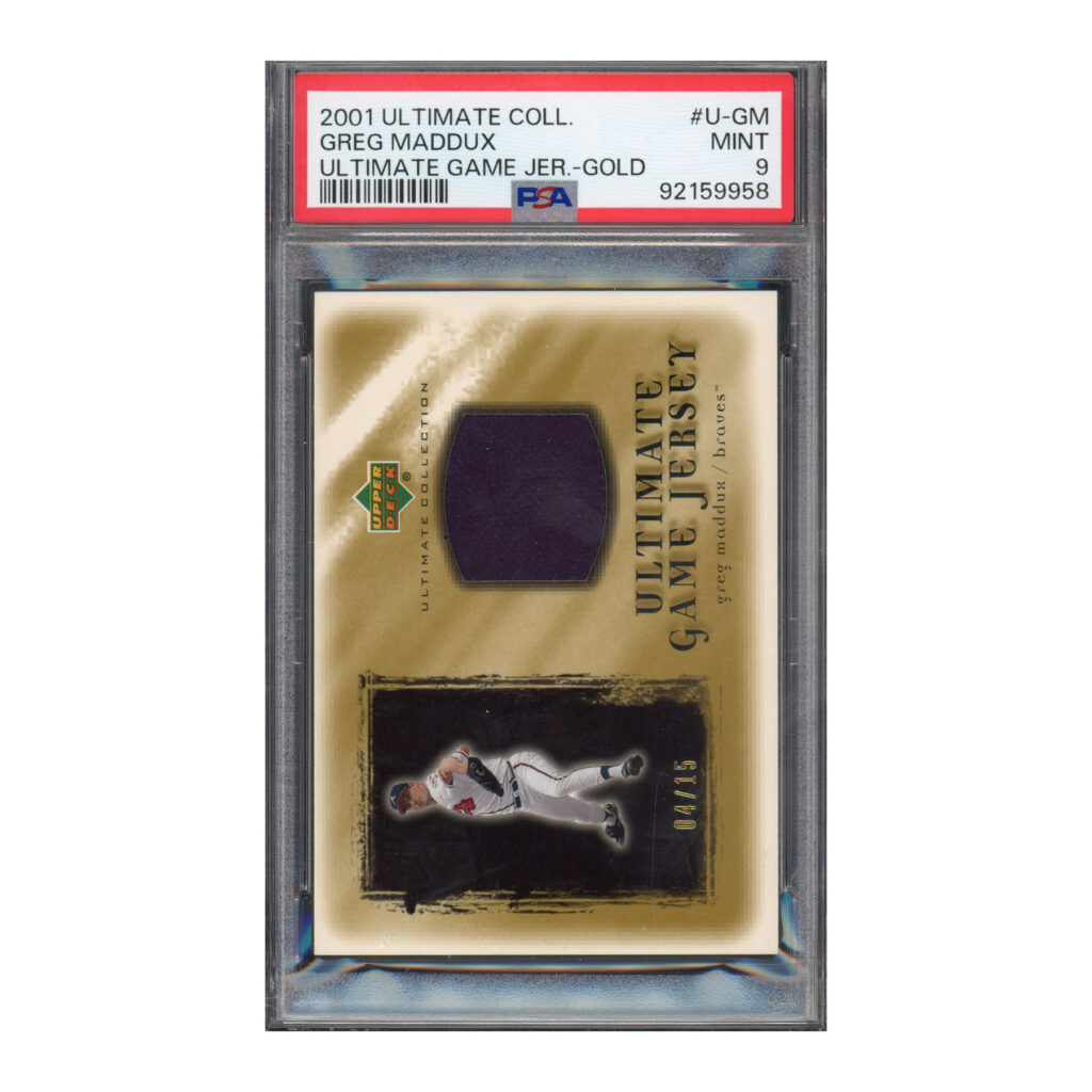 2001 Ultimate Collection Gold Jersey /15 Greg Maddux PSA 9