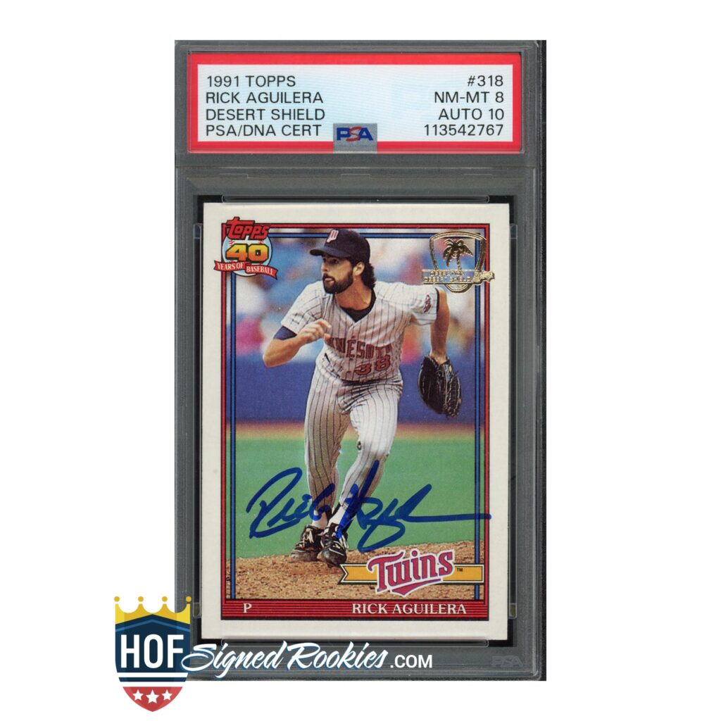 1991 Topps Desert Shield #318 Rick Aguilera PSA 8 Auto 10