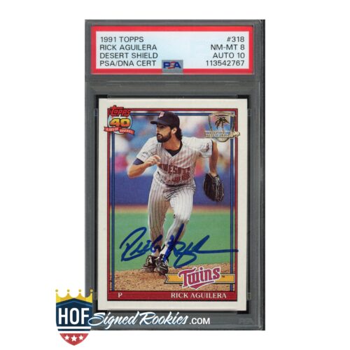 1991 Topps Desert Shield #318 Rick Aguilera PSA 8 Auto 10