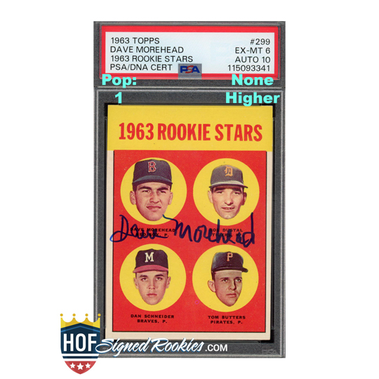 1963 Topps Rookie Stars #299 Dave Morehead PSA 6 Auto 10