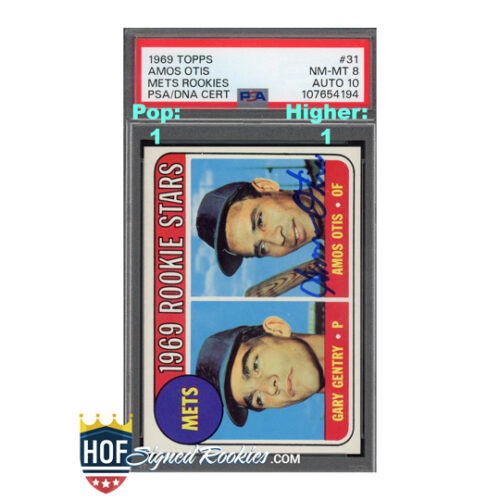 1969 Topps #31 Mets Rookies Amos Otis PSA 8 Auto 10