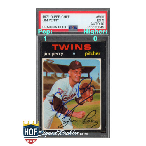 1971 OPC O-Pee-Chee #500 Jim Perry PSA 5 Auto 10