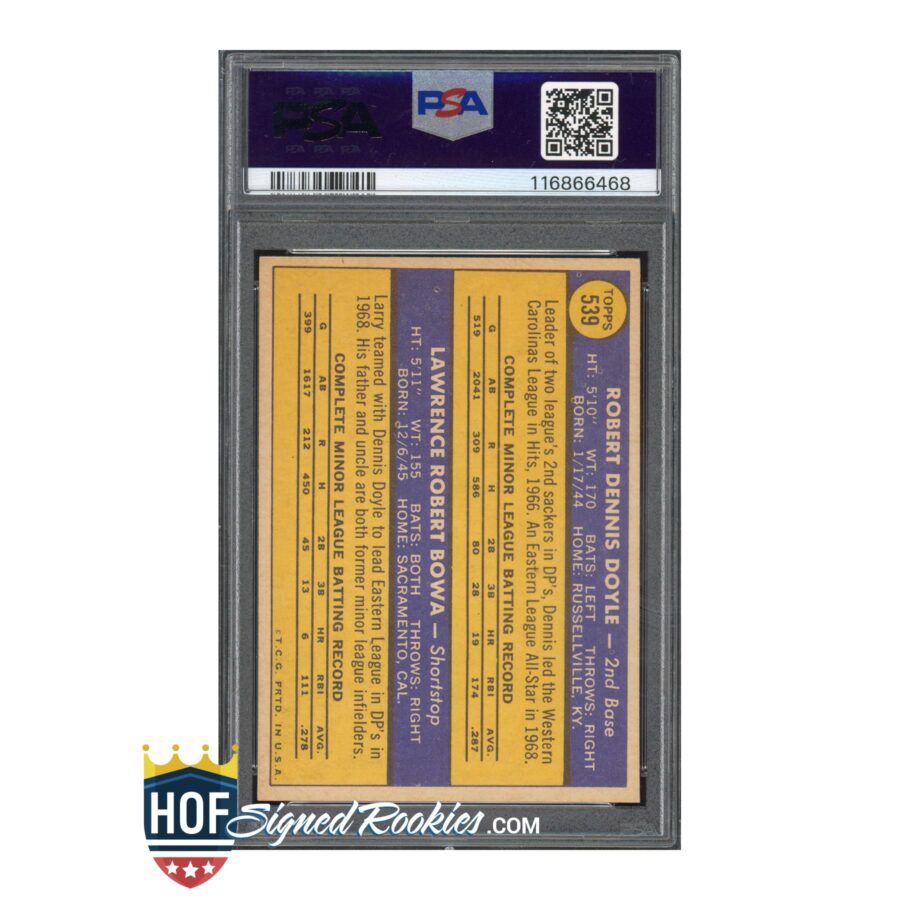 1970 Topps #539 Phillies Rookies Larry Bowa PSA 7 Auto 10 - Image 2