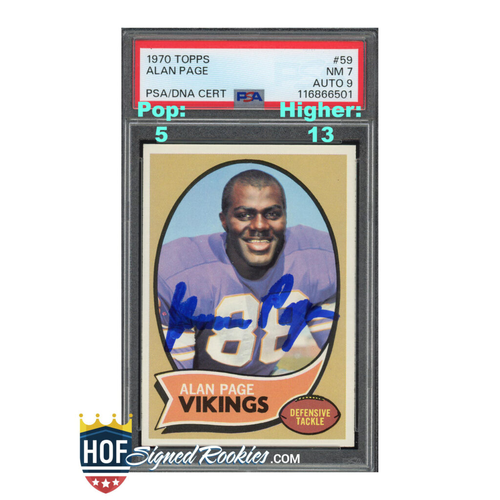 1970 Topps #59 Alan Page PSA 7 Auto 9