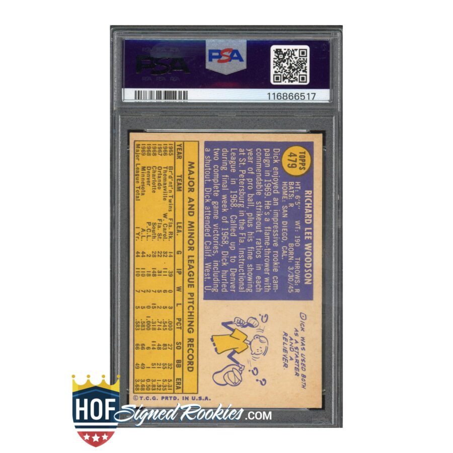 1970 Topps #479 Dick Woodson PSA 6 Auto 9 - Image 2