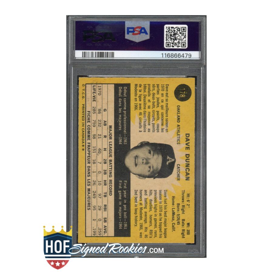 1971 OPC O-Pee-Chee Dave Duncan PSA 6 Auto 10 - Image 2